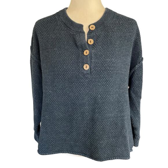 Free People Beach Hailee Waffle Knit Henley Pullover Sweater Blue XS Coastal - Picture 1 of 11
